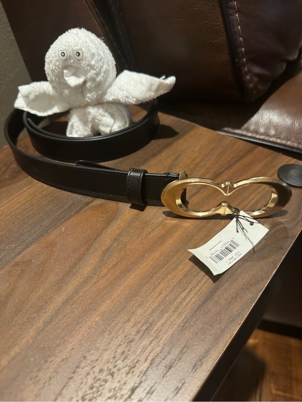 Coach Black Leather Belt with Gold Interlocking Buckle